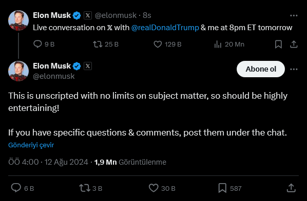 Elon Musk ve Donald Trump'ın Canlı Röportajı