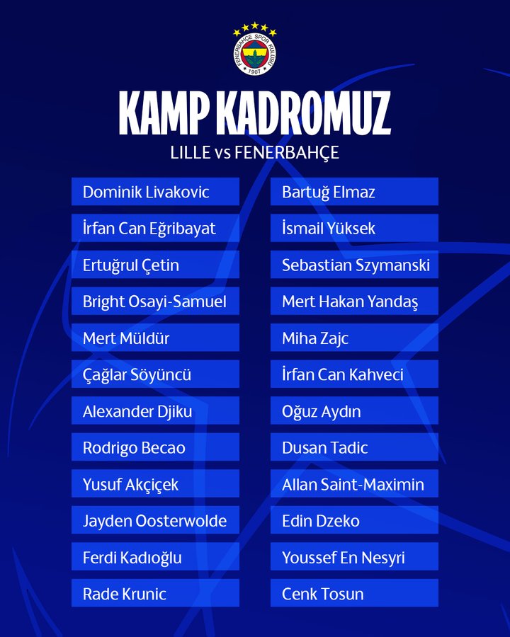 Fenerbahçe, Lille ile Şampiyonlar Ligi'nde Karşılaşıyor