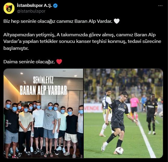 İstanbulspor'un Genç Yetenek Baran Alp Vardar'a Kanser Teşhisi Konuldu