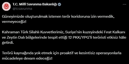 Milli Savunma Bakanlığı'ndan Açıklama