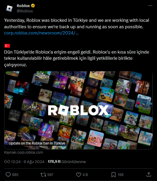 Roblox'tan Gelen İlk Tepki