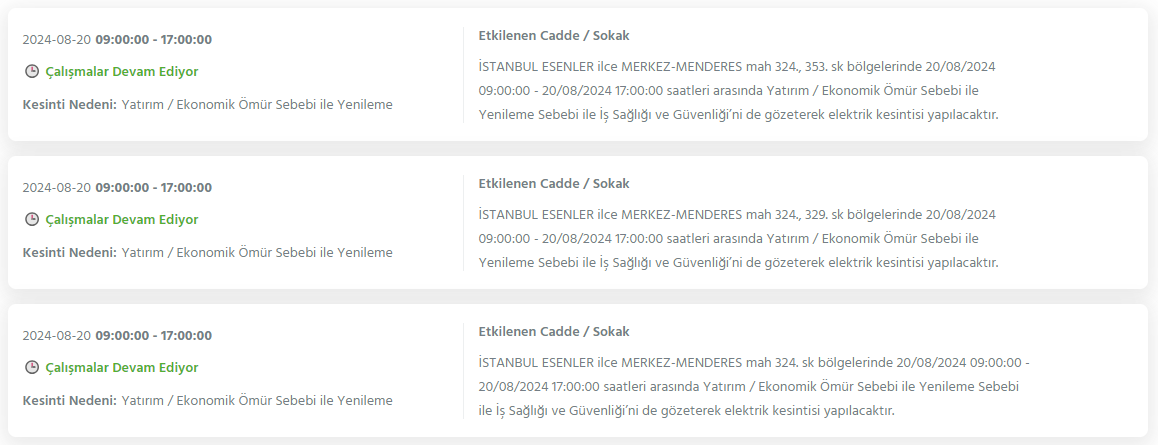 İstanbul'da 20 Ağustos 2024 Tarihinde Elektrik Kesintileri