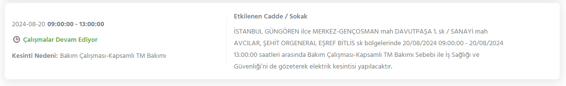 İstanbul'da 20 Ağustos 2024 Tarihinde Elektrik Kesintileri