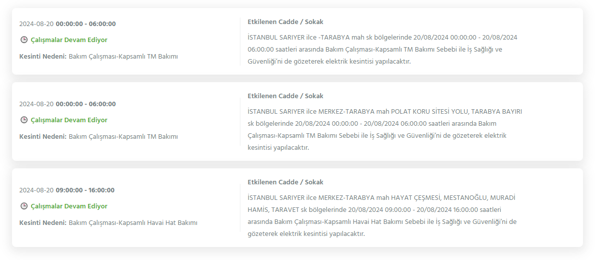 İstanbul'da 20 Ağustos 2024 Tarihinde Elektrik Kesintileri