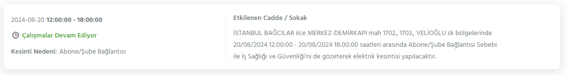 İstanbul'da 20 Ağustos 2024 Tarihinde Elektrik Kesintileri