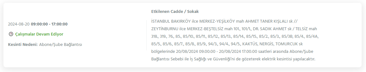 İstanbul'da 20 Ağustos 2024 Tarihinde Elektrik Kesintileri