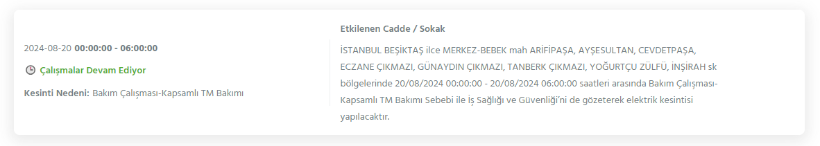 İstanbul'da 20 Ağustos 2024 Tarihinde Elektrik Kesintileri