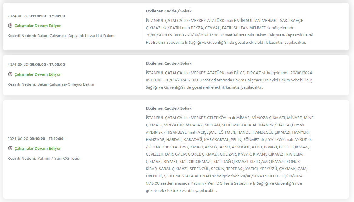 İstanbul'da 20 Ağustos 2024 Tarihinde Elektrik Kesintileri