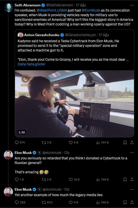 Kadirov'un Cybertruck Açıklaması ve Elon Musk'tan Cevap