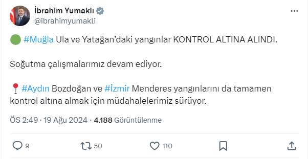 Bakan Yumaklı'dan Son Durum Açıklaması